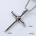 Vintage silver steel cross pendant made of two crossed nails with 55mm by 35mm dimensions - Crossed Nails Cross Style (Style 3)