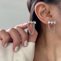 Boucles d'oreilles franges argentées avec trois zircons et chaîne en forme de U - Frange en Zircone à Trois Pierres Argentée