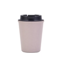 Reusable beige wheat straw coffee cup with black leak-proof lid on white background - Gray