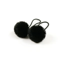 Pair of soft black faux fur pom-pom hair ties with high elasticity for girls - Black