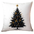 White Christmas pillowcase featuring a black and gold Christmas tree print design - Black Gold Gift Box Christmas Tree