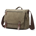 Herren Umhängetasche aus olivgrünem Segeltuch mit braunem Gurt und Vintage-Schnallendesign - Grün