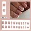 Sparkly French tip square fake nails in nude pink with silver glitter finish 24pcs - French Glitter Style (W1180)