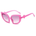 Pink cat eye oversized sunglasses with purple gradient lenses and star-shaped temples - Pink Frame Gradient Pink Lens