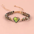 Handmade braided imperial stone heart bracelet with green natural beads and adjustable cord - African Pine Heart