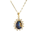 Ketting met blauwe druppelvormige edelsteen, gouden roos en micro-pave kristallen - Blauw