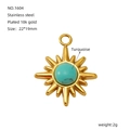 18k gold plated sun shape stainless steel pendant with turquoise center stone - Turquoise Sun Style (1604)