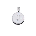 Silver stainless steel round pendant with iridescent white shell inlay and letter J - Letter J / 22mm (1 Piece/Pack) / Steel