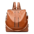 Zaino da donna antifurto in pelle PU marrone caramello con doppie cerniere verticali - Marrone