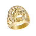 Gold-plated stainless steel horse head horseshoe ring with white zircon stones for men - US 7 / Gold