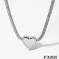 Collana con ciondolo a cuore argento e catena a serpente lucida in acciaio inossidabile - Stile Catena a Maglia con Ciondolo a Cuore (PD1080) / Argento