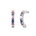 S925 sterling silver C-shaped earrings with colorful gemstone inlays in silver finish - 30起订-EQE114-P-Silver Colorful C-Shape