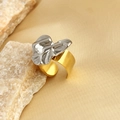 Two-tone stainless steel open ring with irregular silver texture and gold plating - Two-tone Artistic Pleat Open Ring