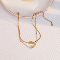 Double-layer stainless steel gold bracelet featuring heart and Love pendants - LOVE Heart