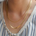 Triple layer stainless steel necklace with flat snake chain and linked chain in gold finish - Style 1-16 (Gold 2-Layer: Link+Snake)