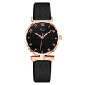 Fashion women's watch with black leather strap and rose gold case on white background - Black