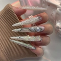 Extra lange stiletto nagels met aurora-effect, 3D-chroom en glanzende parels - Aurora Vlinder Strass Stijl (JP3498)