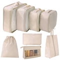 Beige 7-piece travel organizer set with mesh packing cubes and shoe bag for luggage - With Triangle Bag / 8-piece Set / Beige