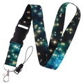 Starry night sky polyester lanyard with quick release buckle and metal lobster clasp - Dark Blue Yellow Stars (YZ20-19)