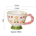 Hand-painted 400ml ceramic mug with pink tulip pattern and green pedestal base - Green Tulip