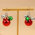 Christmas drop earrings featuring red green and silver plating beads on gold stand - 19 Tri-Color Cascading Bells