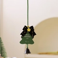 Creative green Christmas tree ornament with black bow, star details and metal bell - Christmas Card Bell Pendant Type C - Green