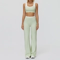 Mint green yoga set featuring high waist flared pants and color-block sports bra - S / Top And Bottom (Bra + Flared Leggings Style) / Mint Green