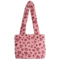 Pink plush tote bag featuring a cute heart leopard pattern and soft faux fur texture - Pink Small Heart