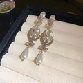 Close-up of vintage silver earrings with sparkling crystals and drop pearls in a box - Style 13# Silver AB Crystal (Silver Pin)