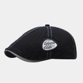 Détail de la casquette gavroche avec coutures bleues contrastées et broderie vintage - Réglable / Bleu marine