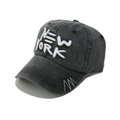 Cappellino da baseball vintage grigio scuro con ricamo 3D New York e strisce laterali - M (56-58cm) / Nero Lavato (BQMZ17)