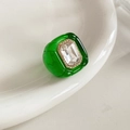 Bague vintage en résine vert émeraude avec grand cristal rectangulaire et strass - Vert & Cristal Transparent
