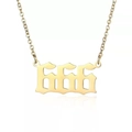 Gold-plated stainless steel necklace featuring a gothic 666 number pendant on white background - Gold 666