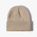Minimalist beige cuffed knit beanie hat with premium soft ribbed texture for winter warmth - Withered Yellow