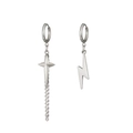 Asymmetric silver stainless steel earrings featuring lightning bolt and star pendants - ZXE568-Silver Four Pointed Star Lightning Chain Asymmetric