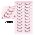 Détail macro de faux cils naturels ZB08 avec tiges en ligne de pêche souples, lot de 20 - Style Croisé Naturel (ZB08)
