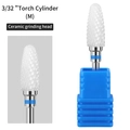 3/32 inch Torch Cylinder M ceramic nail drill bit with blue band on a plastic base - HF-18 Torch Cylinder Ceramic Drill Bit (M Medium)