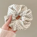Polka dot kanten scrunchie in crème en zwart, oversized bloemen haaraccessoire - 2#Beige