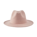 Elegant solid pink wool felt jazz hat with wide brim and classic mid-fold top design - One Size (58cm) / Lotus root pink