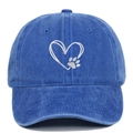 Detailed embroidery of heart and dog paw prints on navy washed cotton baseball cap - Adjustable / Sapphire Blue