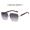 Square double bridge sunglasses with gold metal frame and dark wood grain temples - Gold Frame Gradient Grey Lens