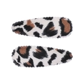 Gros plan de barrettes BB en tissu léopard avec bords en dents de scie ondulées pour filles - Pince en Tissu Léopard (Lot de 2) / Léopard Brun Noir