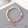 Rainbow clay bead bracelet with LOVE letters and gold bead, 5.5cm diameter, 2.8g - Clay LOVE Colorful Bead Style (K3349)