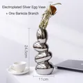 Nordic silver pebble-shaped stacked vase, 24.5cm height with creative organic design - Silver Vase + 1pc Protea