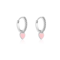 Boucles d'oreilles créoles cadenas cœur rose en argent S925 avec cristaux brillants - Argent 925 / Platine / Coeur Rose