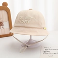 Cute cream baby bucket hat with 'SUNNY DAY' embroidery and adjustable chin strap - 8 Months-3 Years (46-50cm) / 27 Beige (Smile Face)