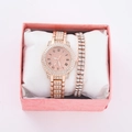 Close-up of rose gold crystal watch and matching bracelet in a pink gift box - Style 14 + Bracelet + Box