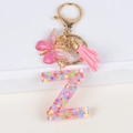 Pink sequin letter Z keychain with resin butterfly and tassel for women bag charms - Letter Z