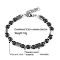 Bracelet perlé en pierre de lave et œil de tigre avec fermoir en acier inoxydable - Hématite Hexagone Pierre de Lave 19cm