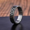 Vintage Viking style stainless steel ring with oxidized vertical geometric textures - US 7 / Style 8 (Steel立体刻纹)
